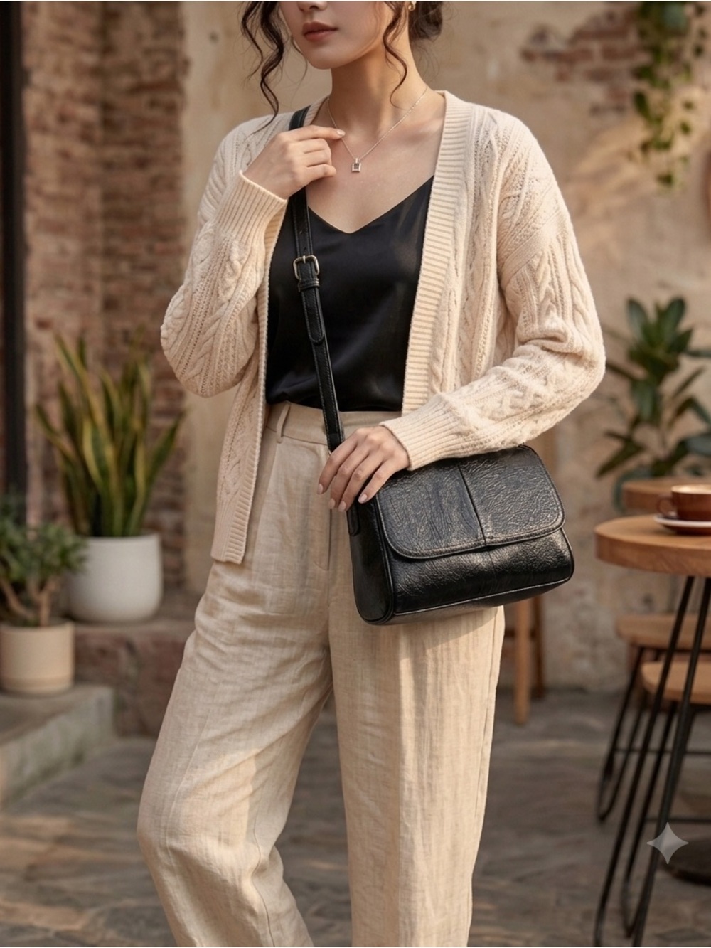 Classic Black Leather Crossbody Bag for Women